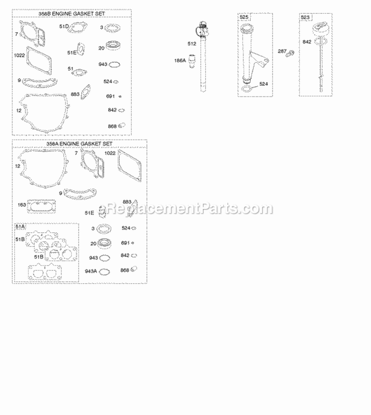 Gasket Set - Engine Lubrication Diagram and Parts List for 407777-0156-E1  Briggs and Stratton Engine